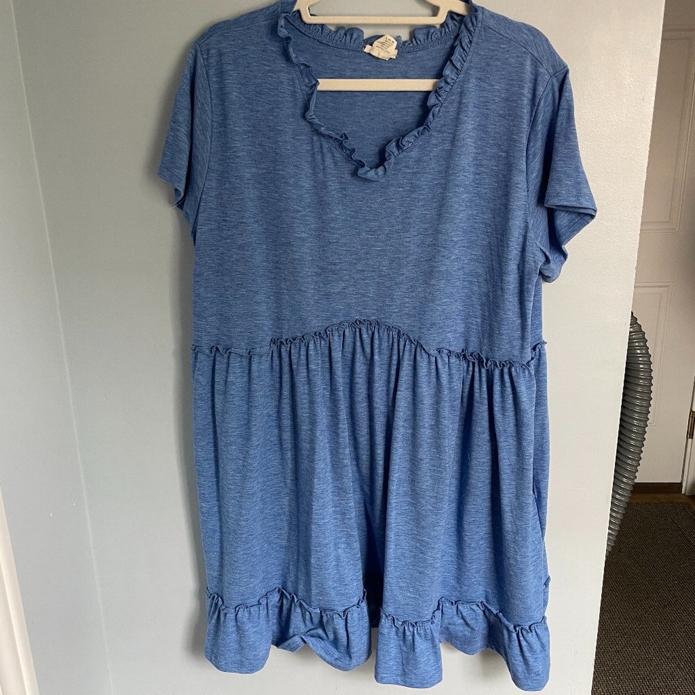 YELETE knit babydoll heather blue with ruffles summer dress L